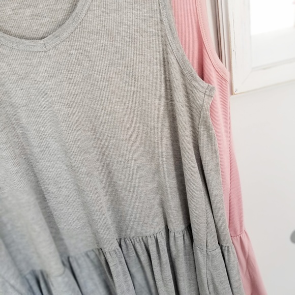 Gray Spring Tank Tops Rib Knit Ruffle Tank Summer Tops - Picture 7 of 7